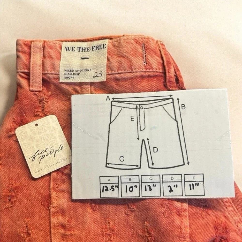 Free People NWT High Rise Shorts 25 Pink Dragonfruit 4th‎ of July Distressed
